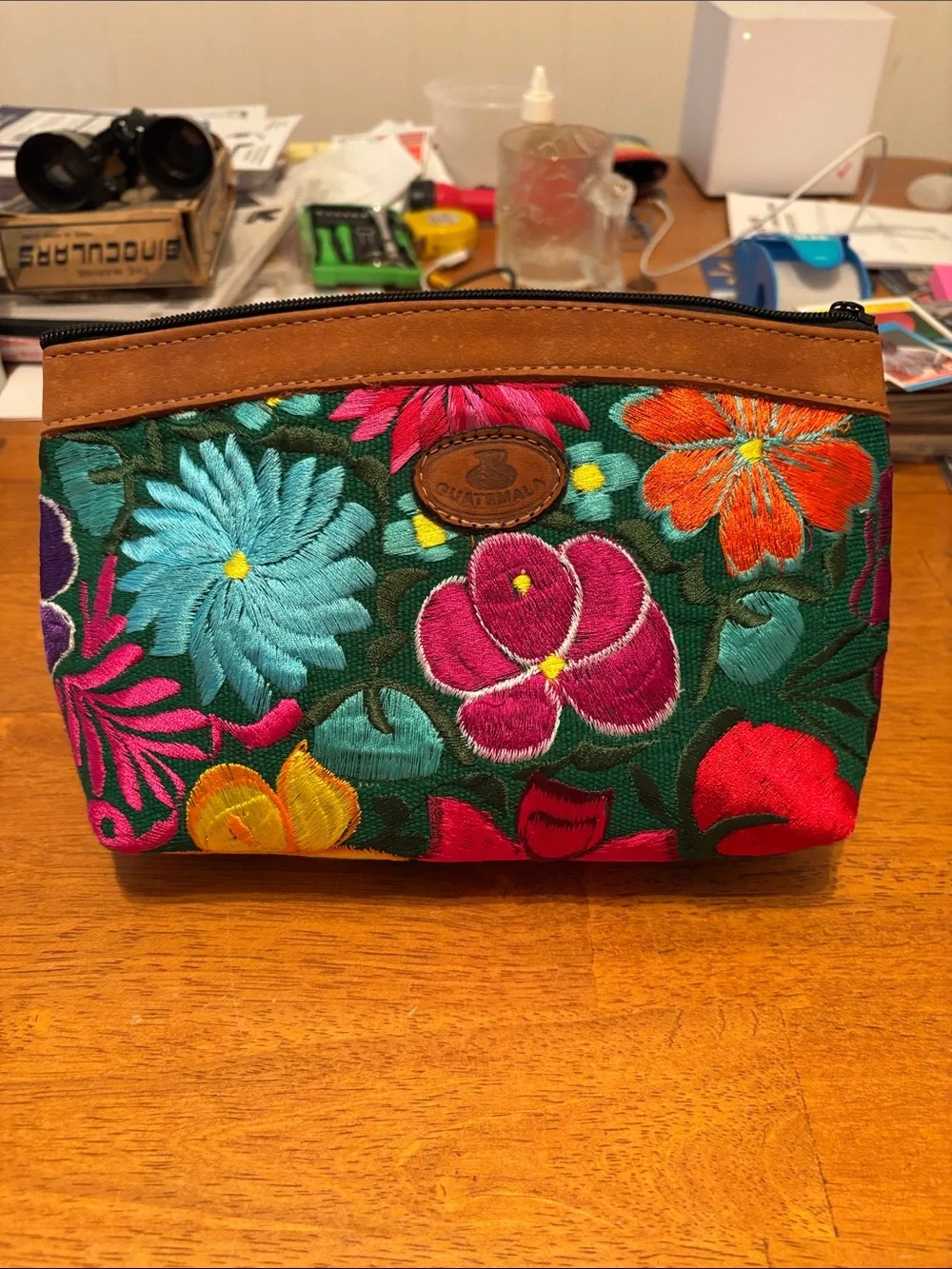 Handmade Embroidered Flowers Clutch Wallet Purse Made In Guatemala